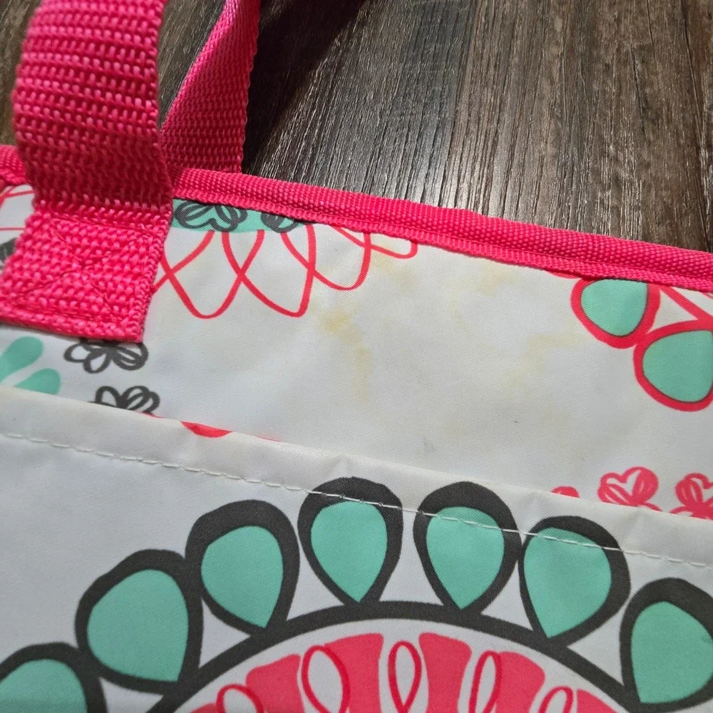 Thirty-One Thermal Tote Lunch Bag Pink Floral Medallion Insulated Zippered Tote